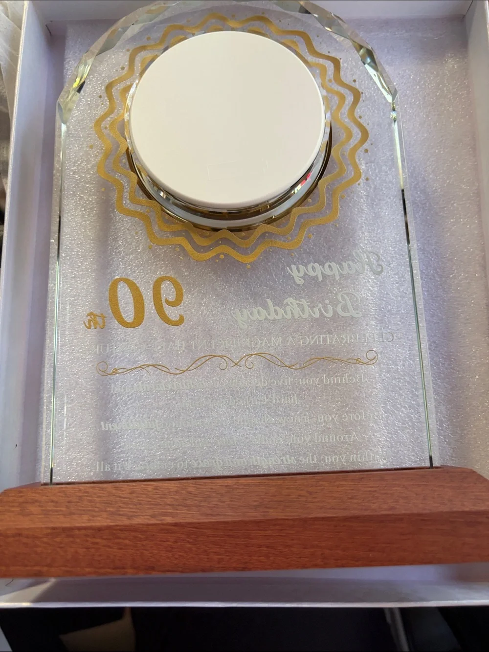 Gold Accent 90th Birthday Glass Clock Plaque